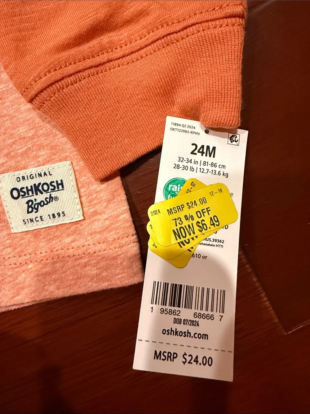 OshKosh B'gosh Two-Tone Orange Long-Sleeve Henley Pocket Tee